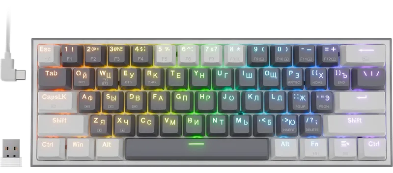 Клавиатура Redragon Fizz Pro, Bluetooth/Радиоканал/USB, серый (70670)