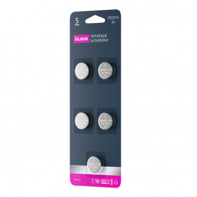 Батарейка Olmio, CR2016, 3V, 5 шт