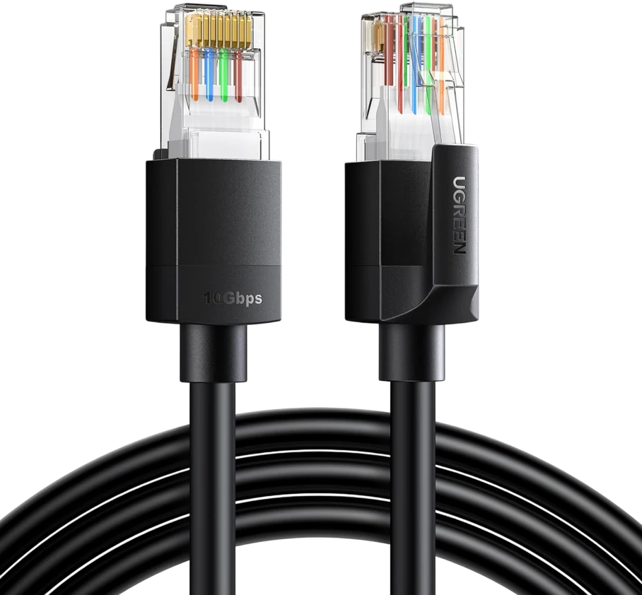 Патч-корд UGREEN UTP, кат.6a, 10 м, RJ45-RJ45, черный (55161)