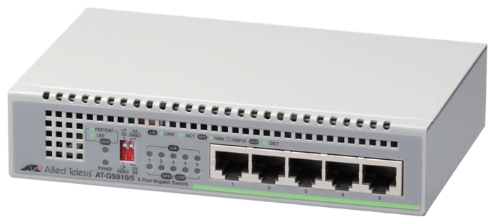 

Коммутатор Allied Telesis AT-GS910/5-50 неуправляемый настольный 5x10/100/1000BASE-T, AT-GS910/5
