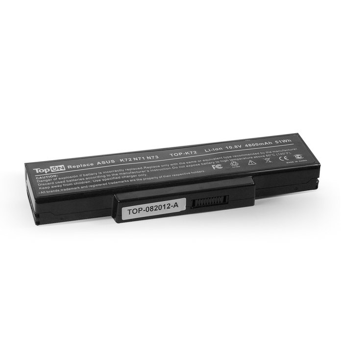 

Аккумуляторная батарея TopON для ASUS K72/N71/N73/X72/F2/F3/A9 10.8V 4400mAh (TOP-K72), Черный, TOP-K72
