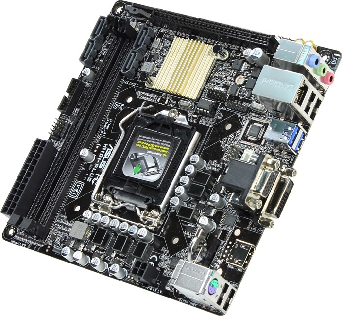 Материнская плата ASUS H110I-PLUS, Socket1151, iH110, 2DDR4, PCI-Ex16, 4SATA3, 7.1-ch, 4USB 3.0, VGA, DVI, HDMI, mini-ITX, Retail б/у, следы монтажа, без комплекта - только мат.плата и заглушка в корпус