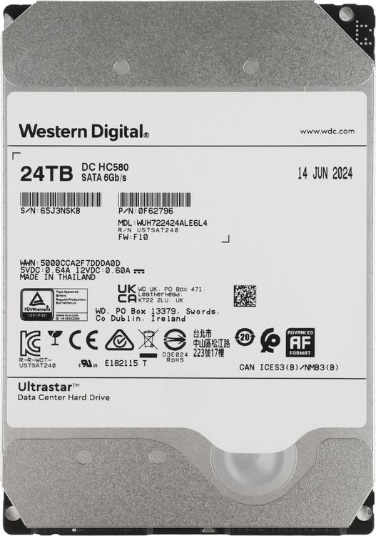 Жесткий диск (HDD) Western Digital 24Tb, 3.5", 7.2K, SATA3 (WUH722424ALE6L4)
