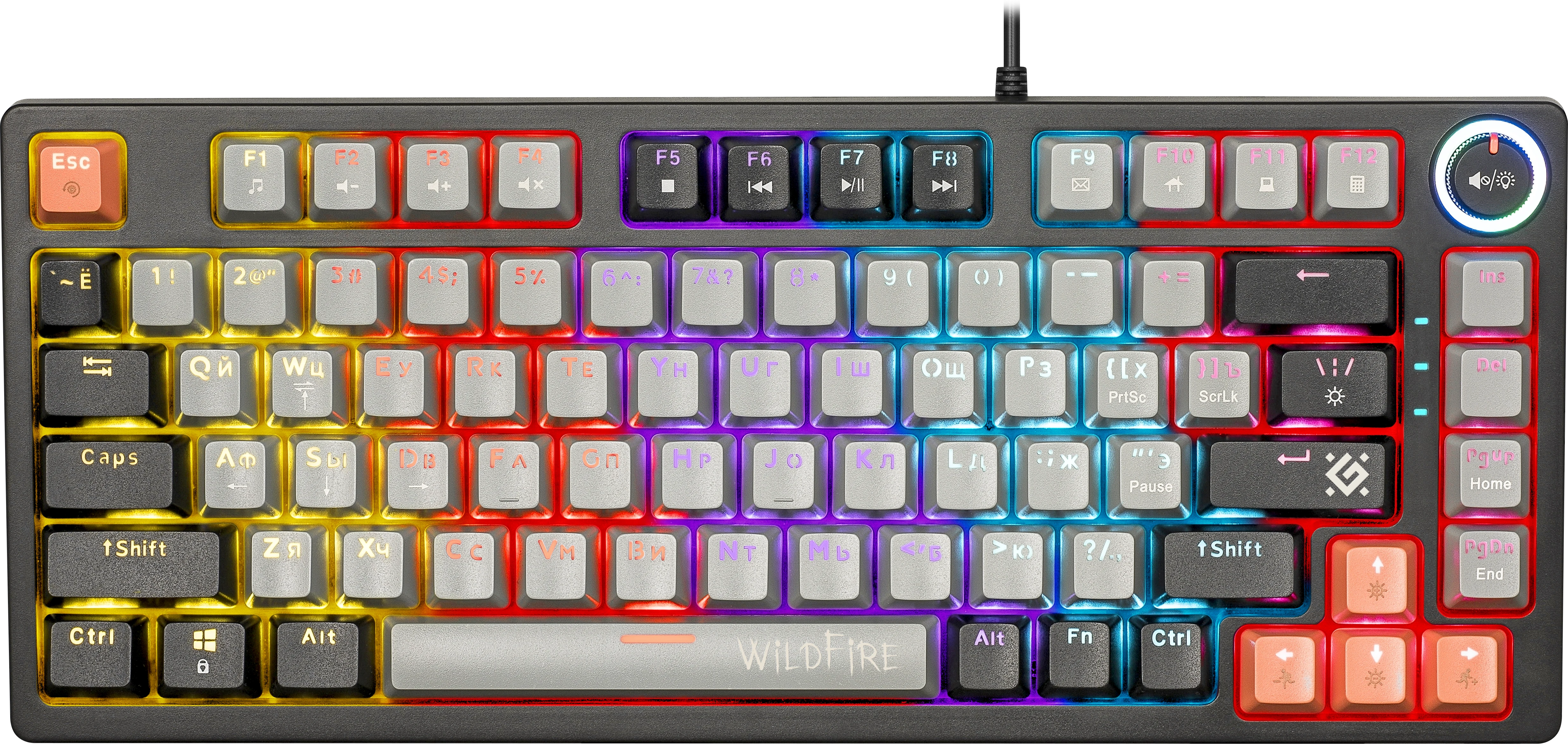 Клавиатура проводная Defender Wildfire GK-213, механическая, TNT Pink, подсветка, USB, черный (45213) б/у, незначительные следы эксплуатации, комплект без пуллера