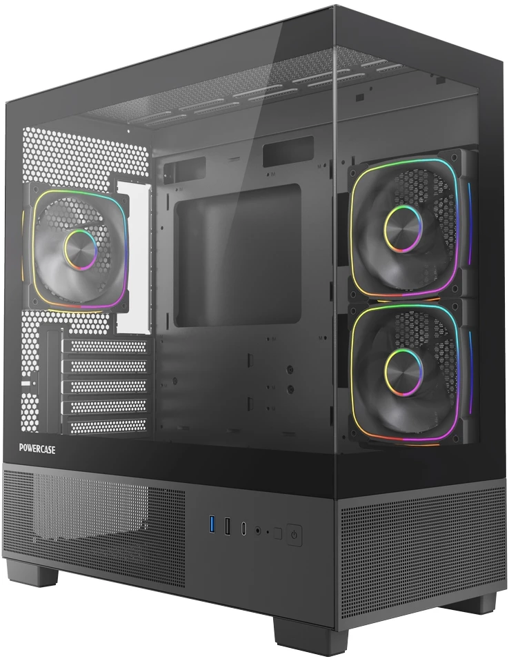 Корпус PowerCase Vision Micro S4B, Mini-Tower, без БП, черный