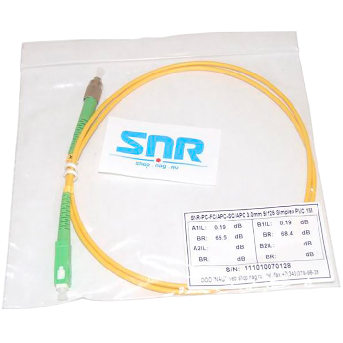 Патч-корд оптический SNR SNR-PC-FC/APC-SC/APC-1m, FC, одномодовый, 9/125, 1м, желтый (SNR-PC-FC/APC-SC/APC-1m)