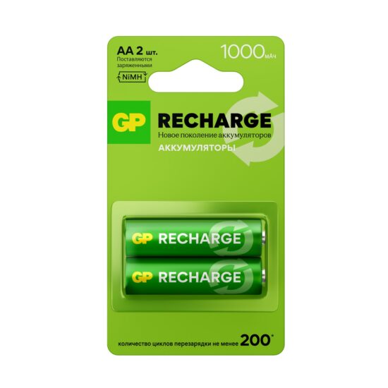 Аккумулятор GP Recharge, 100AAHCV-2CRSBC2, AA, 1000 мА·ч, 2 шт