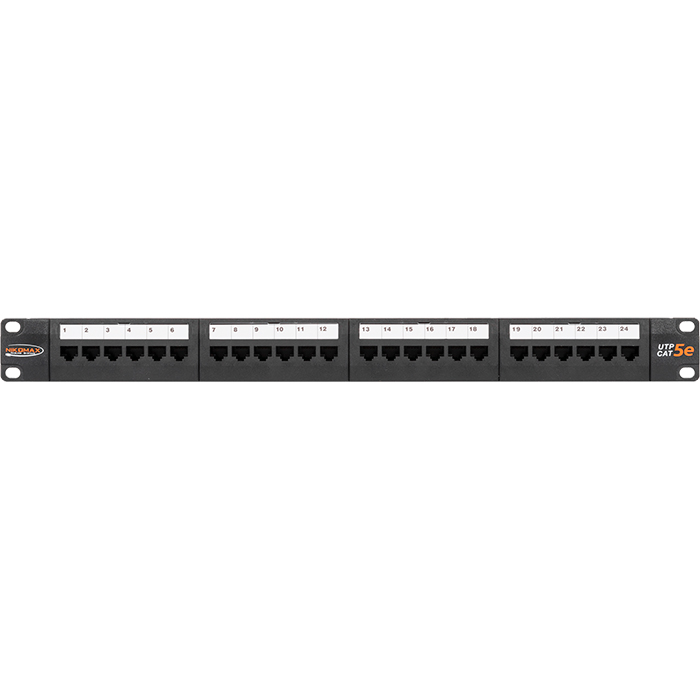 Патч-панель в шкаф 19" 1U, порты: 24xRJ-45 кат. 5e, NIKOMAX (NMC-RP24UD2-1U-BK)