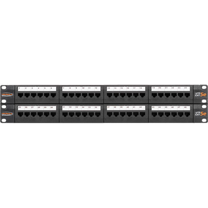 Патч-панель в шкаф 19" 2U, порты: 48xRJ-45 кат. 5e, NIKOMAX NMC-RP48UD2-2U-BK