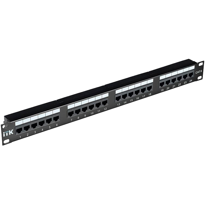 

Патч-панель в шкаф 19" 1U, порты: 24 x RJ-45 кат. 6, черный, ITK (PP24-1UC6U-D05)