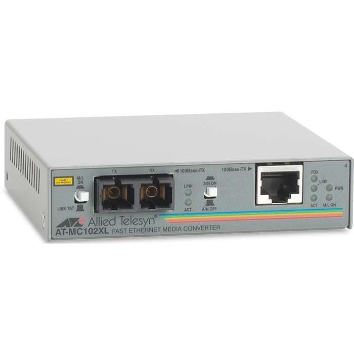 

Медиаконвертер Allied Telesis MC102XL, RJ-45x100 Мбит/с, SCx100 Мбит/с, Tx:1310, Rx:1310, 2км, (AT-MC102XL-60), Серый, MC102XL