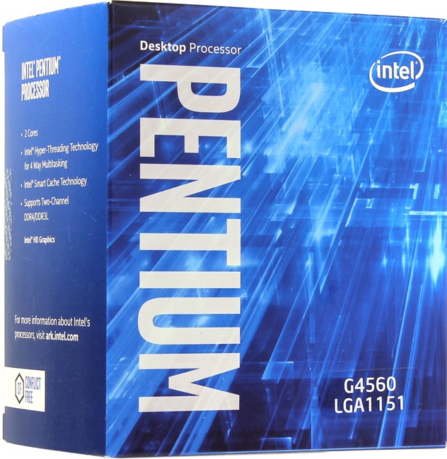Процессор Intel Pentium-G4560 Kaby Lake-S, 2C/4T, 3500MHz 3Mb TDP-54W Socket1151 BOX (BX80677G4560SR32Y) б/у, с внутренней эксплуатации, следы установки, в комплекте кулер