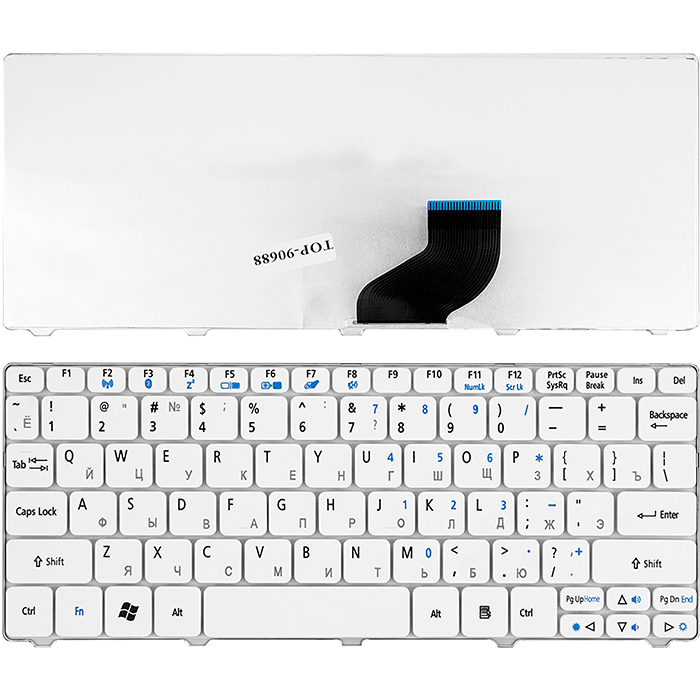 

Клавиатура для ноутбука Acer Aspire One 532, 532h, AO532H, AOD532H, D255, D527, D260, NAV50 Gateway LT21 E-Machines 350 Series White (TOP-90688), Белый, TOP-90688