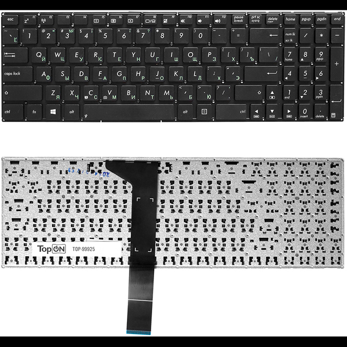 Клавиатура для ноутбука Asus X550С, X551C, X750J, A550C, A750L Series. Плоский Enter. Черная, без рамки. PN: 9Z.N8SSU.40R, 0KN0-N32RU. (TOP-99925)