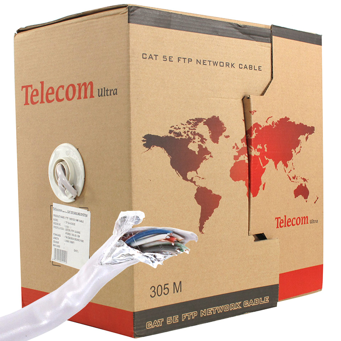 

Витая пара FTP кат.5e, 4 пары, CCA, 0.5 мм, 305м., внутренний, одножильный, серый, Telecom (TFS44050E)