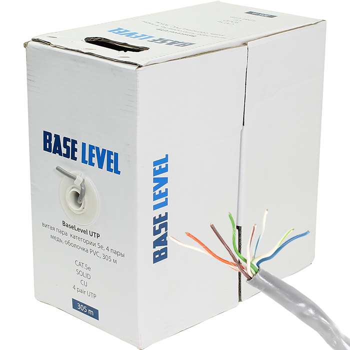 

Витая пара UTP кат.5e, 4 пары, CU, 305м., внутренний, одножильный, серый, BaseLevel (BL-UTP04-5e,CU PVC)