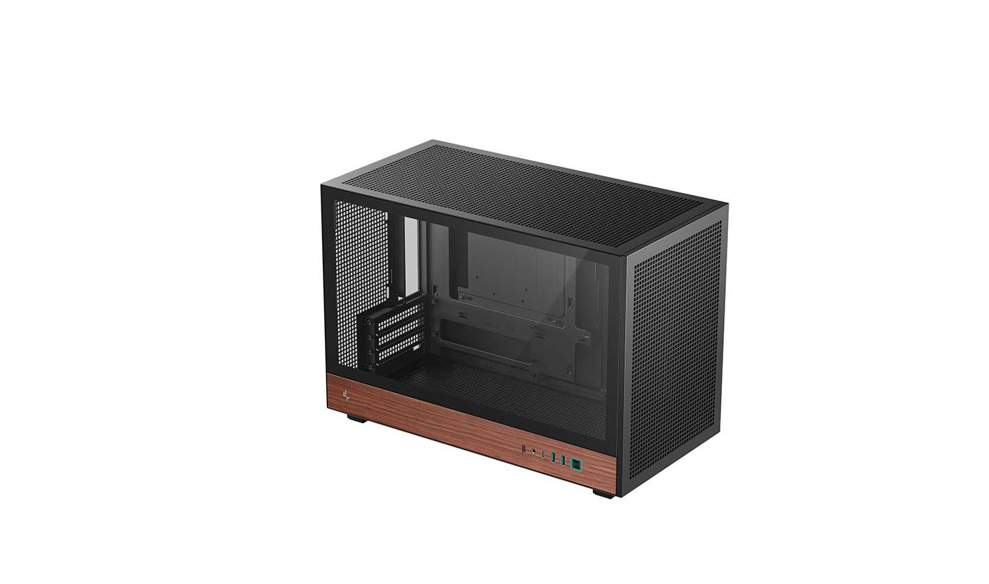 Корпус Deepcool CH260 WOOD, Micro-Tower, без БП, черный/коричневый