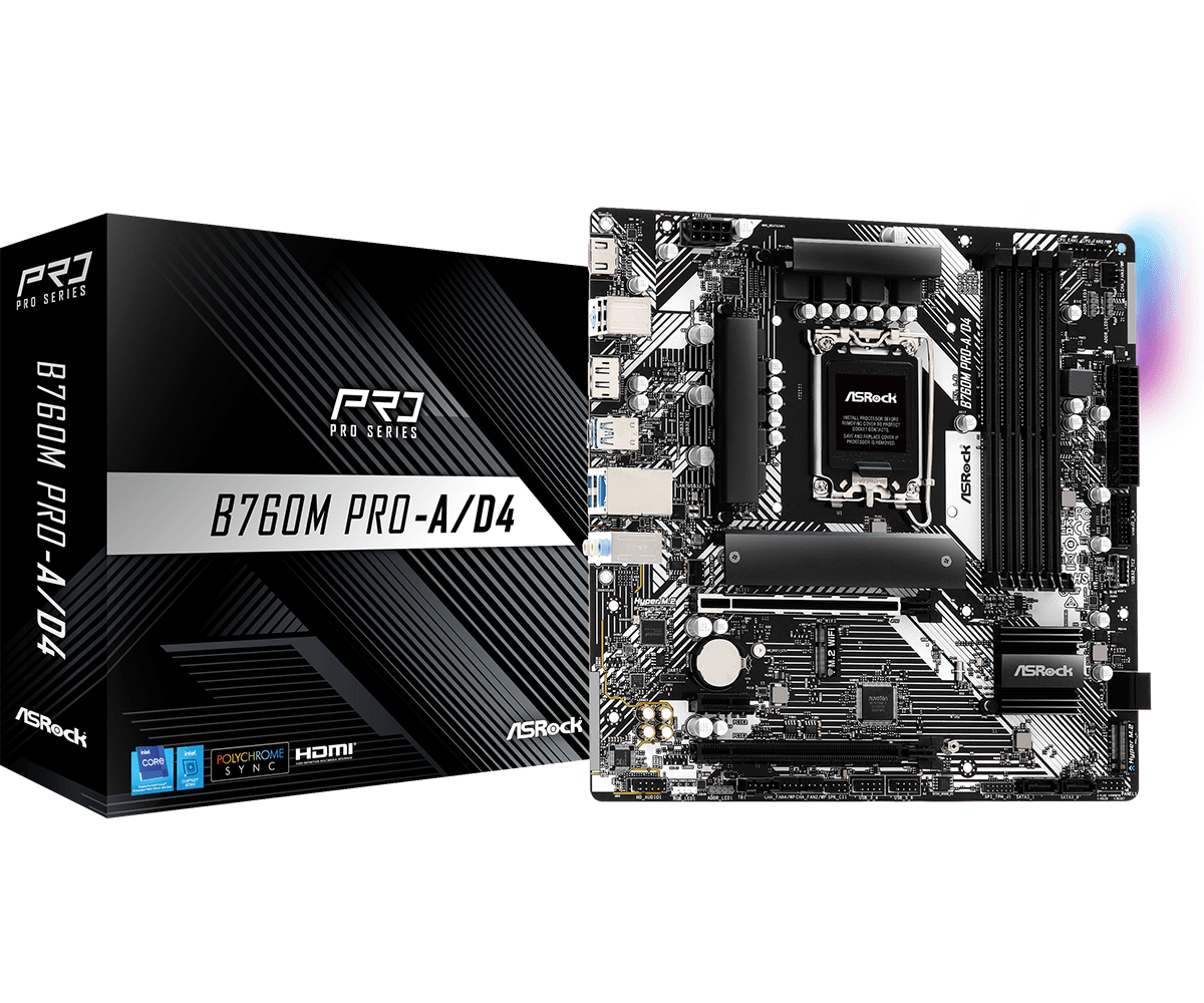 Материнская плата ASRock B760M PRO-A/D4, Socket1700, Intel B760, mATX