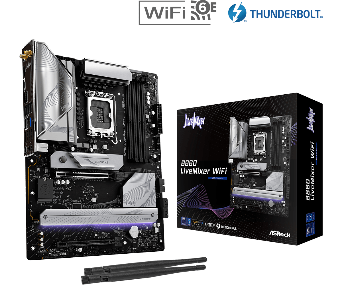 Материнская плата ASRock B860 LIVEMIXER WIFI, LGA1851, Intel B860, ATX
