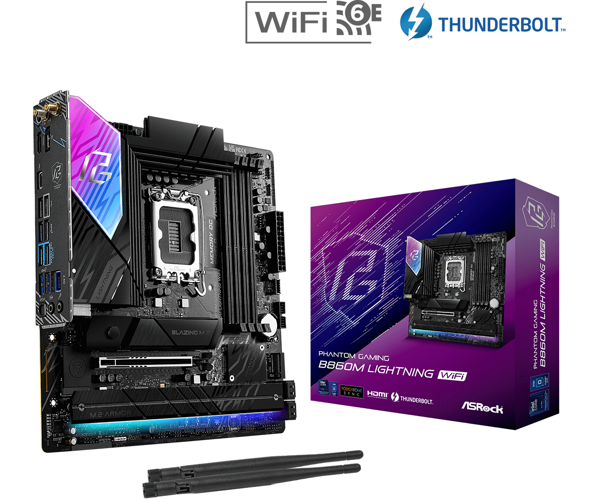 Материнская плата ASRock B860M LIGHTNING WIFI, LGA1851, Intel B860, mATX