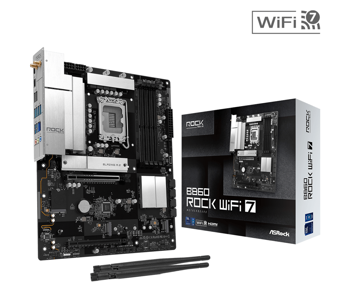 Материнская плата ASRock B860 Rock WiFi 7, LGA1851, Intel B860, ATX