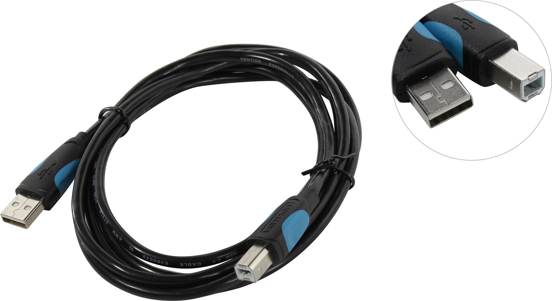 Кабель USB(Am)-USB(Bm), 2 м, синий/черный, Vention VAS-A16-B