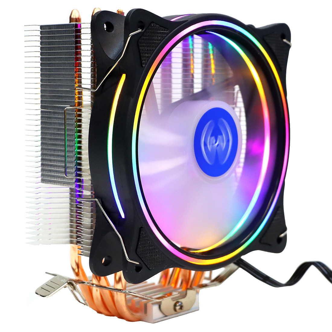 Кулер для процессора Mastero MC-120 для Socket 775/115x/1200/1700/1851/AM2+/AM3/AM3+/FM1/AM4/AM5/FM2/FM2+, 120 мм, 1500rpm, 22 дБА, 120 Вт, 4-pin PWM, Al+Cu, RGB (MC120TW-PWM-RGB) б/у, следы эксплуатации, незначительная кривизна трубок радиатора, неродная упаковка