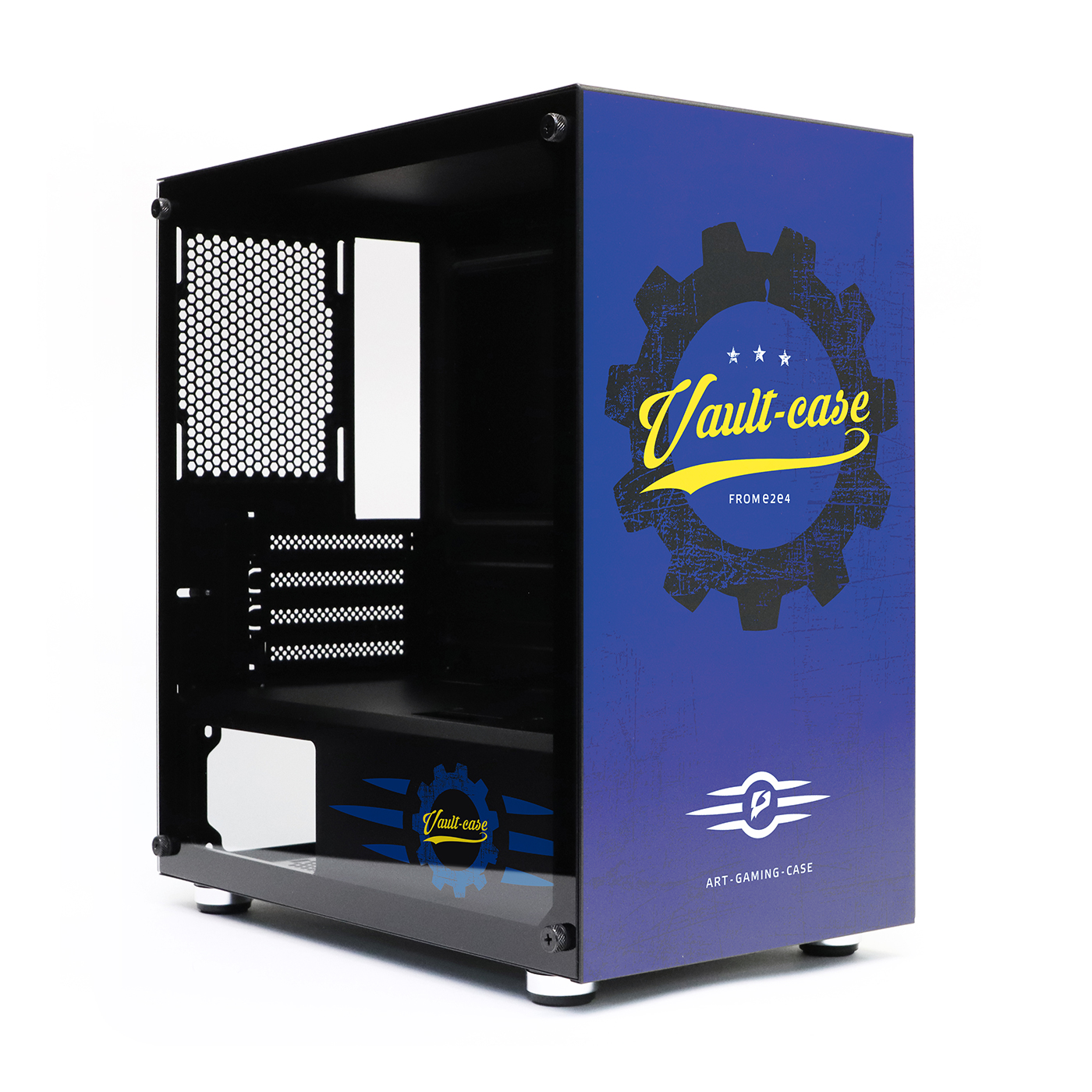 Корпус e2e4 FallCase, mATX, Mini-Tower, USB 3.0, черный, без БП (OT-GCM-01-B-FC) б/у, следы монтажа, царапины по корпусу, запыленность, не много отходит наклейка в месте под блок питания