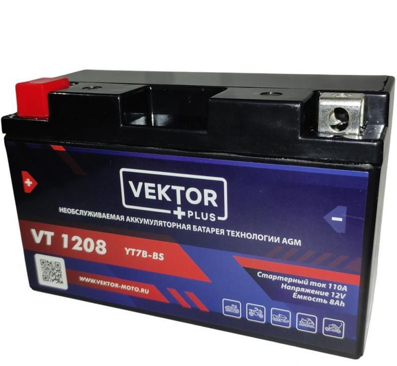 Мото аккумулятор VEKTOR Plus VT 1208 (YT7B-BS)