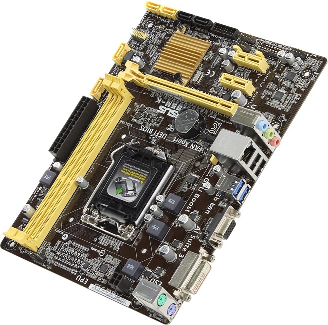 Материнская плата ASUS B85M-K, Socket1150, iB85, 2DDRIII-1600MHz, PCI-Ex16, 2PCI-Ex1, 4SATAIII/2SATAII, 7.1-ch, GLAN, 2USB 3.0/2USB 2.0, DVI, mATX, Retail б/у, без комплекта