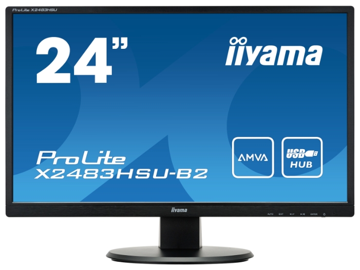 Монитор 23.8" Iiyama X2483HSU-B2 VA, 1920x1080 (16:9), 250cd/m2, 4ms, VGA, DVI, HDMI, USB-Hub, черный б/у, с внутренней эксплуатации, потертости по корпусу, в комплекте нога и подставка