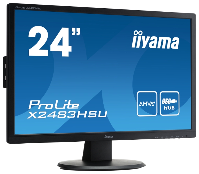 Монитор 24" Iiyama ProLite X2483HSU-B1 VA LCD, 1920x1080, 250cd/m2, 4ms, VGA, DVI, HDMI, черный б/у, с внутренней эксплуатации, следы использования, без комплекта, без подставки