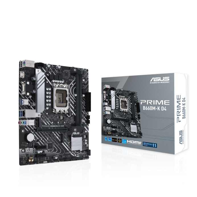 Материнская плата ASUS PRIME B660M-K D4, Socket1700, Intel B660, 2xDDR4, PCI-Ex16, 4SATA3, 7.1-ch, GLAN, 6 USB 3.2, VGA, HDMI, mATX, Retail б/у, следы монтажа, вскрыта упаковка от материнской платы, полный комплект