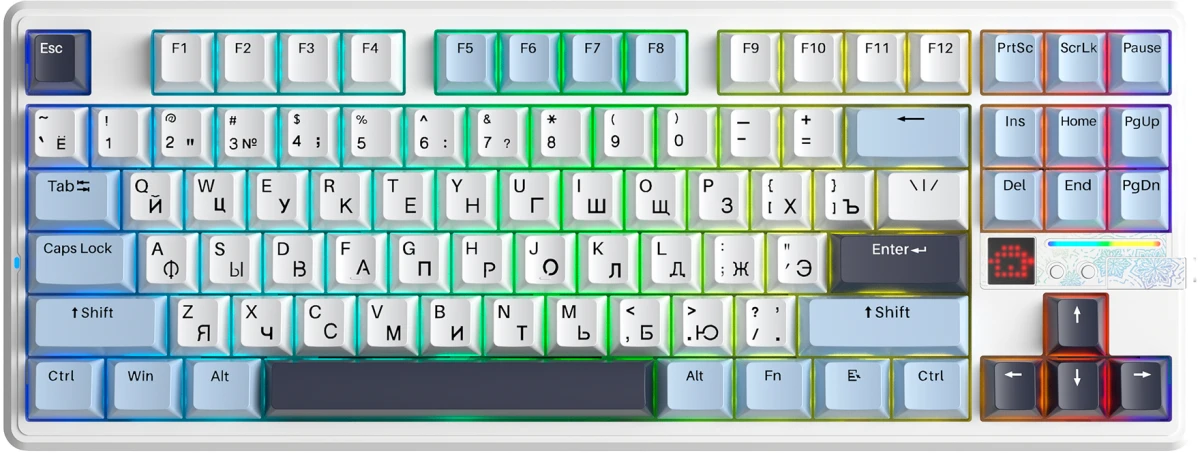 Клавиатура AULA F87 Pro V2, Bluetooth/Радиоканал/USB, белый/фиолетовый/голубой (6978080506481)