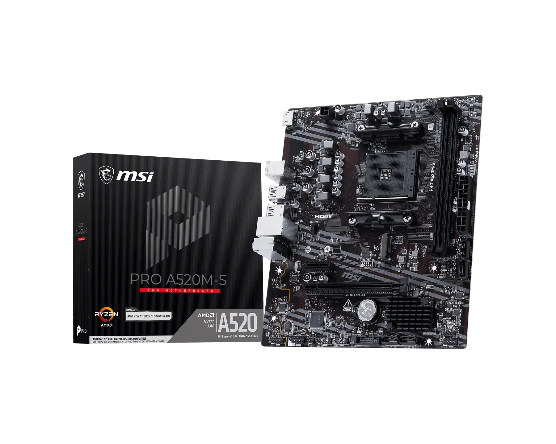Материнская плата MSI PRO A520M-S, SocketAM4, AMD A520, mATX