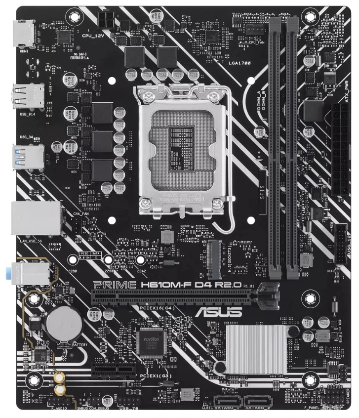 Материнская плата ASUS PRIME H610M-F D4 R2.0, Socket1700, Intel H610, mATX