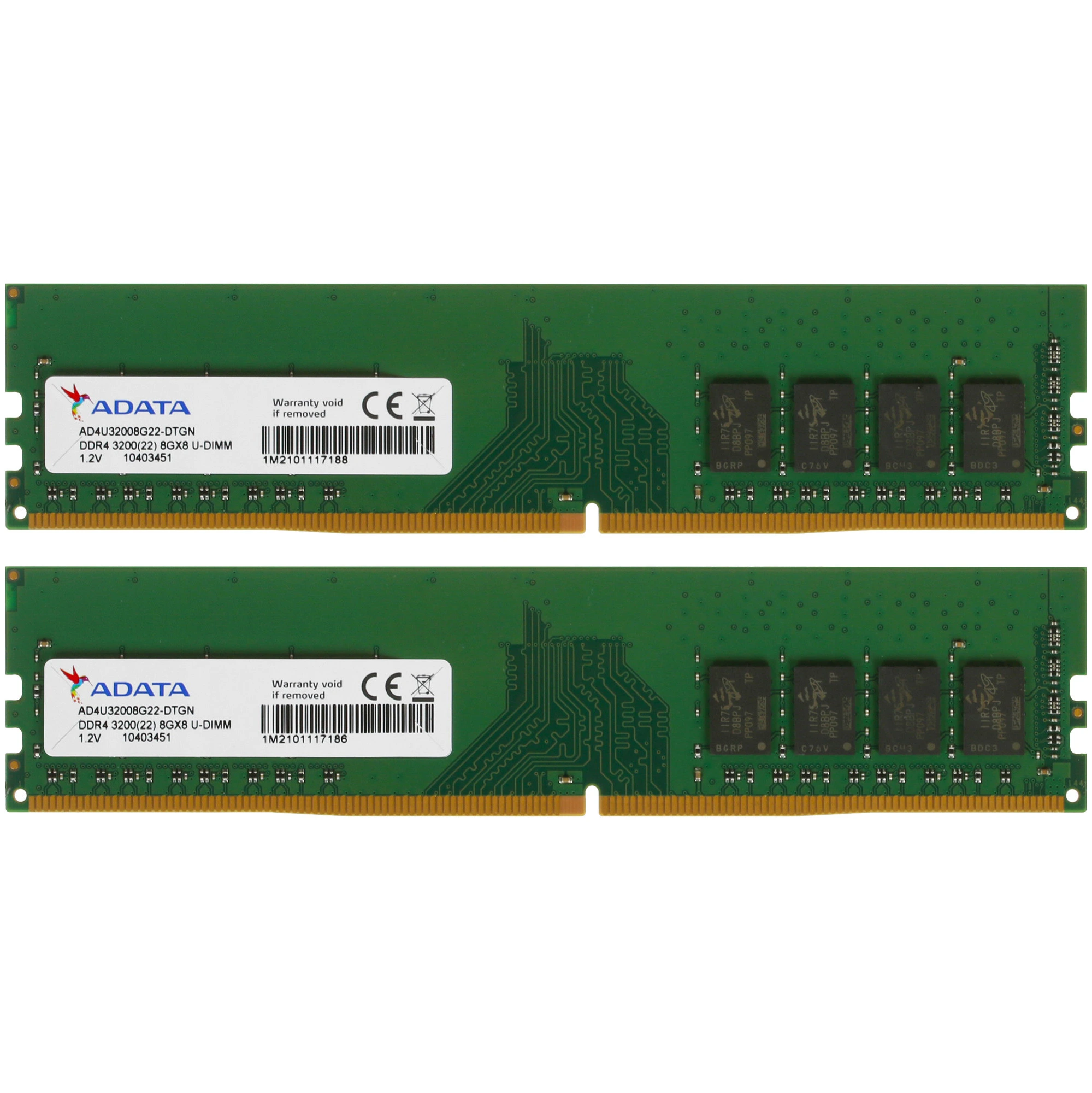 Комплект памяти DDR4 DIMM 16Gb (2x8Gb), 3200MHz ADATA (AD4U32008G22-DTGN)