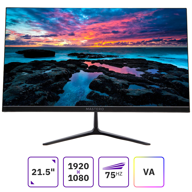 Монитор 21.5" Mastero Base SE2223H VA, 1920x1080 (16:9), 200кд/м2, 4 мс, VGA, HDMI, черный б/у, незначительные следы эксплуатации, полный комплект
