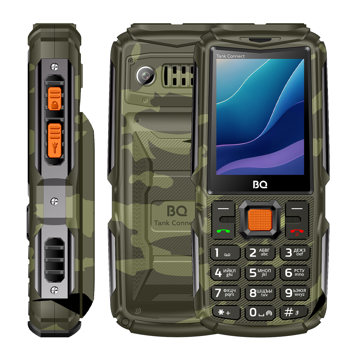 Мобильный телефон BQ 2430L Tank Connect камуфляж/серебристый