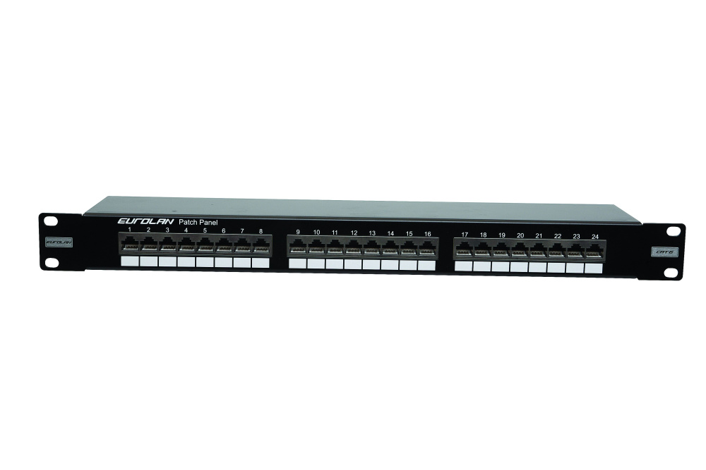 Патч-панель в шкаф 19" 1U, порты: 24xRJ-45 кат. 6, Eurolan (27B-F6-24BL)