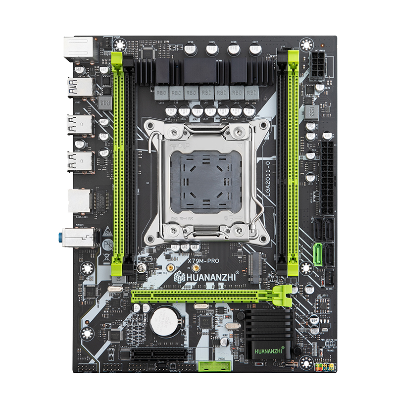 Материнская плата с процессором и оперативной памятью HUANANZHI X79M PRO, Socket2011, Intel Xeon E5-2680v2, 32Gb (2x16Gb), Intel B75, 4xDDR3, PCI-Ex16, 3SATA2, SATA3, 5.1-ch, GLAN, 4 USB 3.0, mATX, Retail б/у, после ремонта (замена USB хаба), следы монтажа, в комплекте задняя планка в корпус