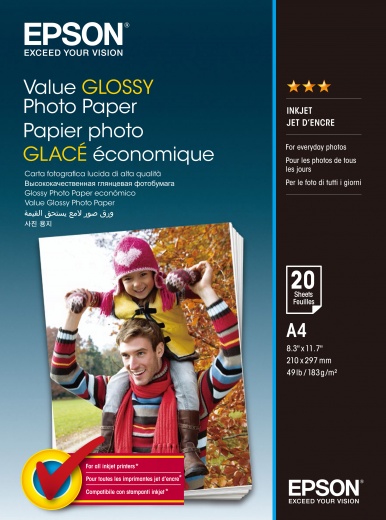 Фотобумага A4 183г/м2 глянцевая, 20 листов, Epson Value Glossy Photo Paper C13S400035
