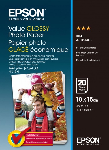 

Фотобумага 10x15 183 г/м² глянцевая, 20 листов, Epson Value Glossy Photo Paper C13S400037