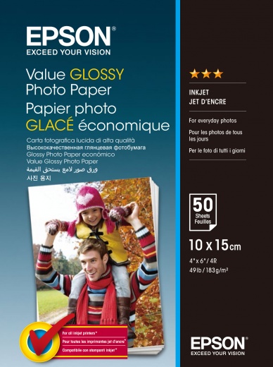 Фотобумага 10x15 183г/м2 глянцевая, 50 листов, Epson Value Glossy Photo Paper C13S400038