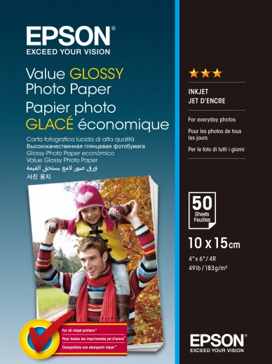 

Фотобумага 10x15 183г/м2 глянцевая, 50 листов, Epson Value Glossy Photo Paper C13S400038