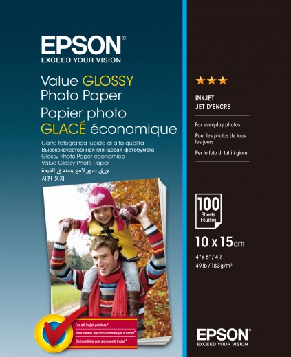 Фотобумага EPSON Value Glossy Photo Paper 10x15, глянец, 183г/м2, 100 листов (C13S400039) - фото 1