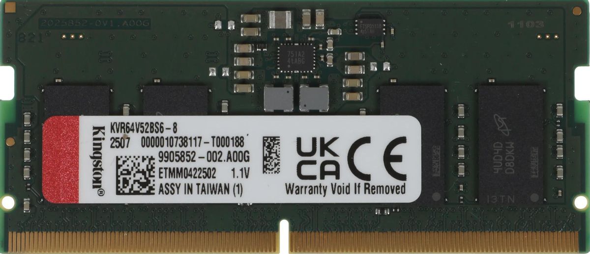 Память DDR5 CSODIMM 8Gb, 6400MHz Kingston (KVR64V52BS6-8)
