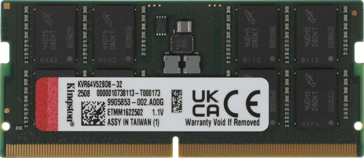 Память DDR5 CSODIMM 32Gb, 6400MHz Kingston (KVR64V52BD8-32)