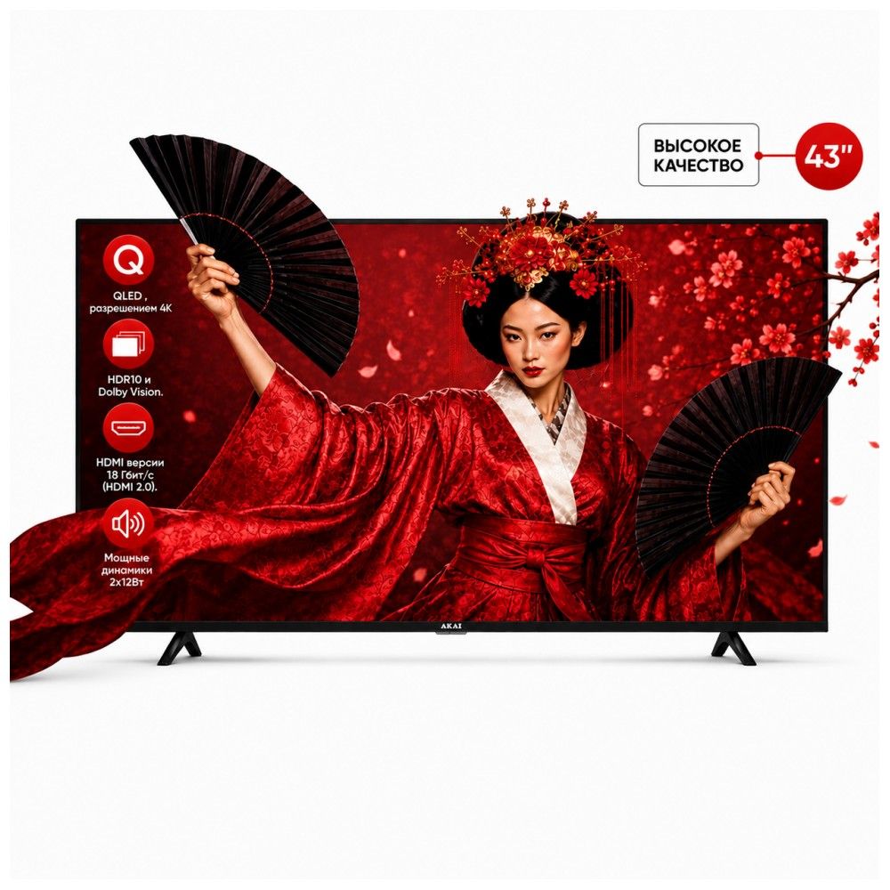 Телевизор 43" Akai TA43BQ900, 3840x2160, черный