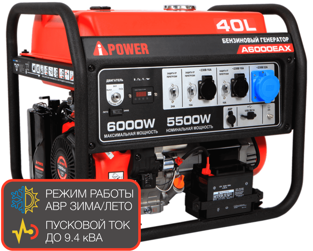 Электрогенератор A-iPower A6000EAX, 11.5 л.с., 6 кВт